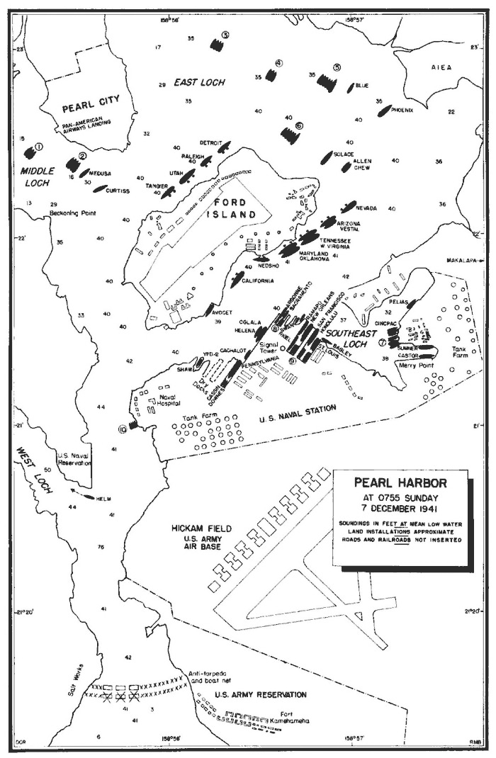 Pearl Harbor at 0755 Sunday 7 December 1941 map